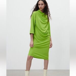 Zara green draped midi dress NWT
